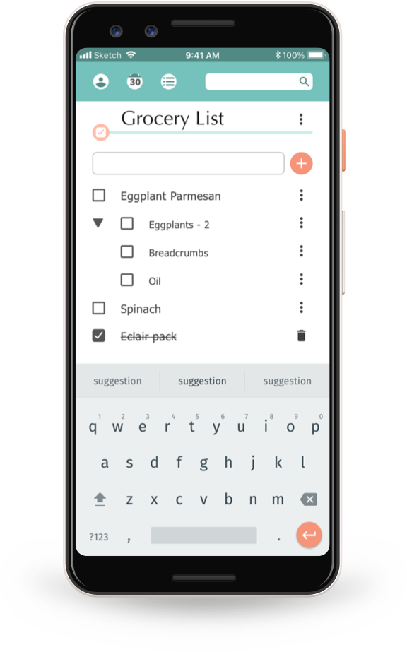 mockup of bullet journal app checklist screen