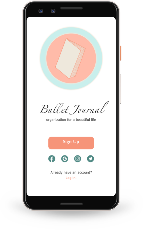 mockup of bullet journal app landing welcome screen