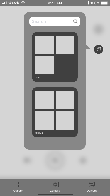 early iphone wireframe for space imagined ar object insert page