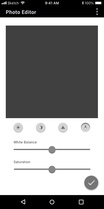 early android wireframe for space imagined photo editor page